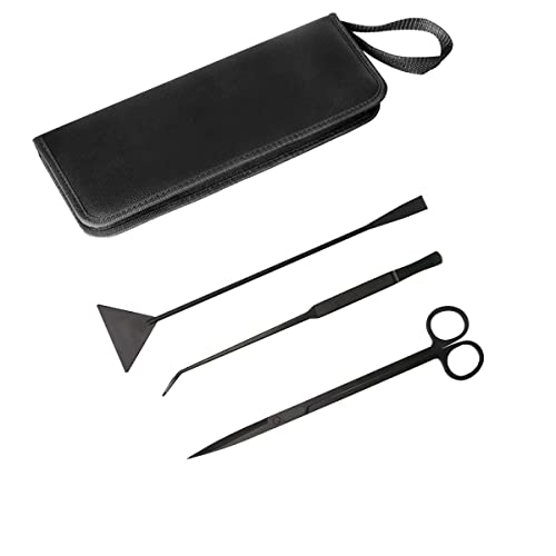 3 in 1 Aquarium Aquascaping Set Edelstahl Werkzeugsätze für Anfänger Aquarien Design Wasserpflanzen Trim, Lang Pinzette, Schere und Spatel (Schwarz) von TopHomer