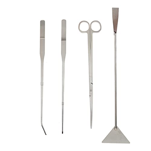 4 Stück Aquarium Werkzeugset Aquascaping Tool Set mit lang Pinzette Schere Kiesspatel Spatel Edelstahl für Anfänger Aquarist Maintenance Pflanzenpflege - Mattes Silber von TopHomer