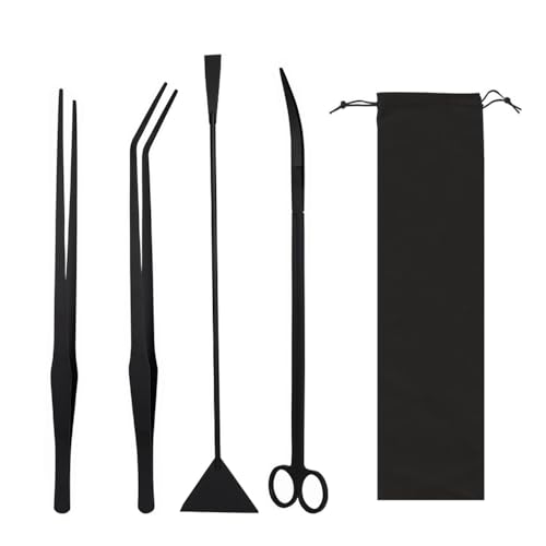 Aquarium-Aquascape-Werkzeug-Set, 4-in-1, Edelstahl, Wasserpflanzen-Werkzeuge, Aquarium-Landschaft, Pinzette, Schere, Spatel-Set für Aquariumreinigung (schwarz) von TopHomer