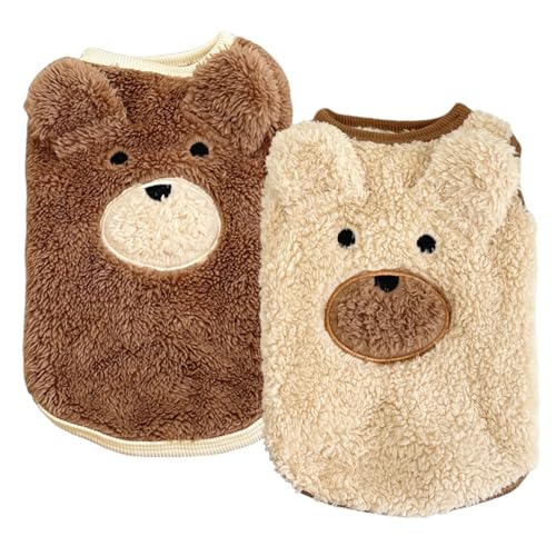 TopHomer 2 Stück Fleece-Tanktops Bär für Hunde | Winterkleidung ohne Ärmel – 3D-Ohren, M von TopHomer