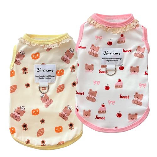 TopHomer 2 Stück Tanktops mit Spitze & Bär für Hunde | atmungsaktiver Stoff mit D-Ring – Sommer, Größe S von TopHomer