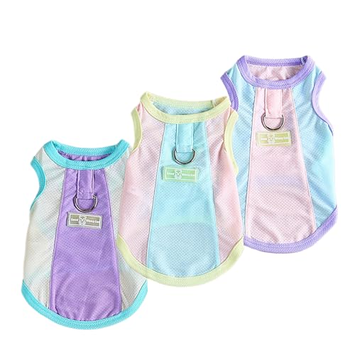 TopHomer 3 Stück Tanktops aus Mesh für Hunde | Atmungsaktive Kontrastpaneele mit D-Ring – Sommer, Größe S von TopHomer