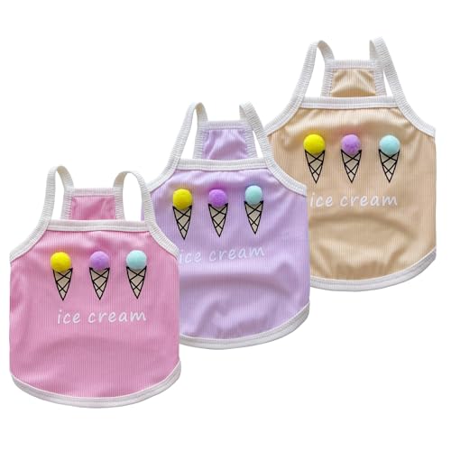 TopHomer 3 Stück Tanktops für Hunde | Rippenstruktur und Pompons – atmungsaktiver Stoff, Sommer, XL von TopHomer