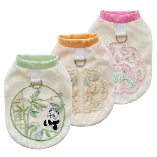 TopHomer 3 Stück chinesische bestickte Tanktops für Hunde | Wabenstoff mit D-Ring – Frühling/Sommer, Größe S von TopHomer
