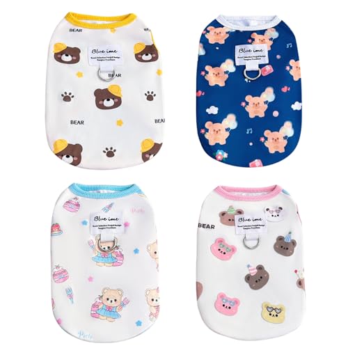 TopHomer 4 Stück Tanktops Bär für Kleintiere | 4 Stile (Party/Ball/Kappe) mit D-Ring, L von TopHomer
