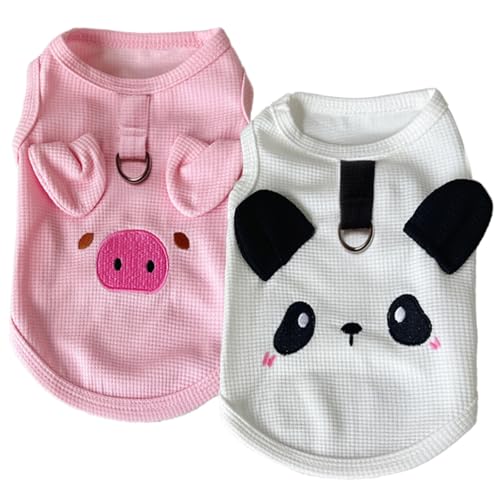 TopHomer Ärmelloses T-Shirt für Hunde (Schwein & Panda), Wabenstoff mit D-Ring, Kleidung für Frühling und Sommer, Größe S, 2 Stück von TopHomer