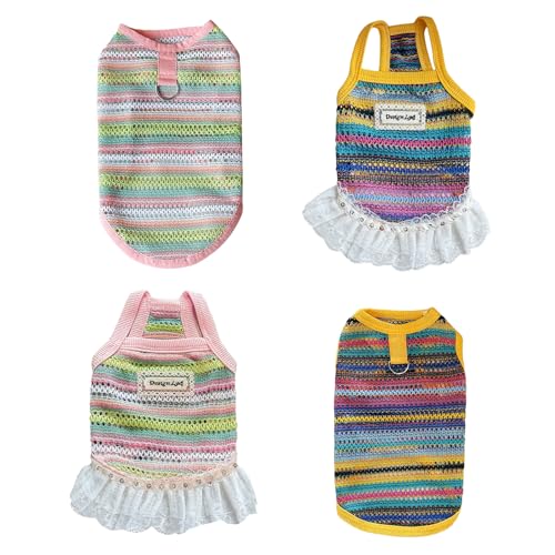 TopHomer Strick-Kleid für Hunde, gestreift, gezackt, mit D-Ring – Frühling/Sommer, Größe L, 4 Stück von TopHomer