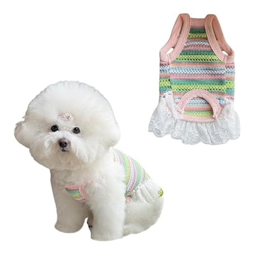 TopHomer Tierkleidung aus buntem Strick mit Spitzenbesatz, Komfort und Stil für kleine Hunde und Katzen (ein rosa Kleid, M) von TopHomer