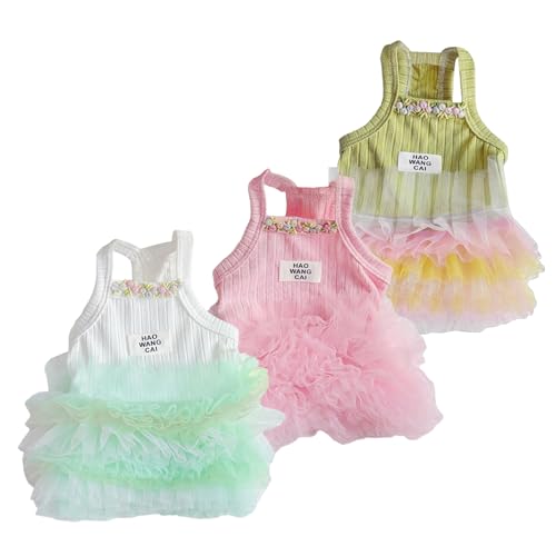 TopHomer Tüll-Kleid für kleine Hunde | Rüschenrock mit Farbverlauf mit Blumen – Frühling/Sommer, Größe L, 3 Stück von TopHomer