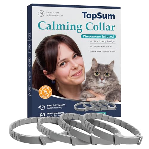 TopSum Beruhigendes Halsband für Katzen: verstellbar und wasserdicht, unterstützt entspanntes Verhalten – 4er-Pack (Grau) von TopSum