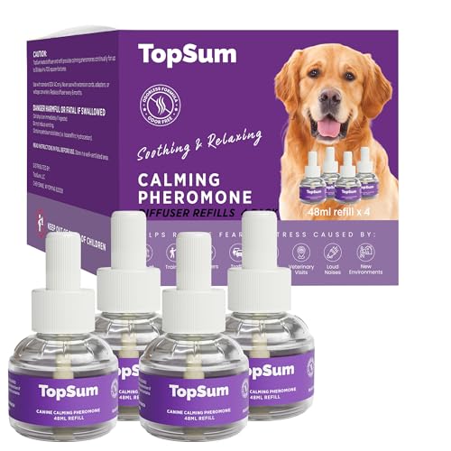 TopSum Hunde Beruhigungs-Stecker Nachfüller: Beruhigung für Hunde bei Feuerwerk - Beruhigende Stecker Nachfüllpackungen - Pheromon Diffusor Nachfüller für Hunde, 4er-Pack (Purple) von TopSum