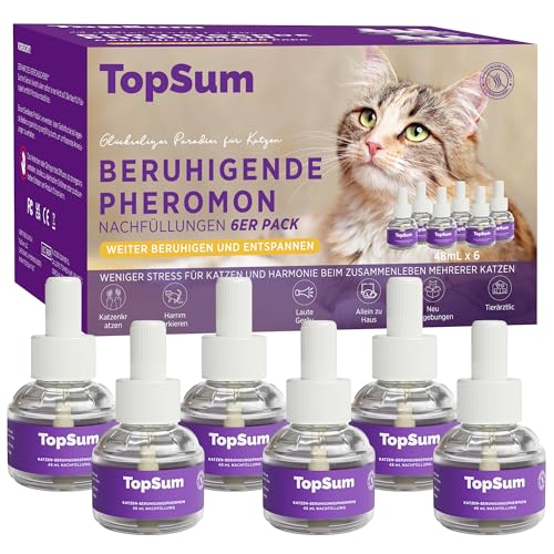TopSum Pheromone Katzen Diffusor Nachfüllset: Katzen Pheromone - Katzen Beruhigung - Fördert Wohlbefinden & Verhaltensunterstützung, 6er-Pack (Violett) von TopSum