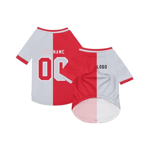 Personalisiert Haustiere Fußball Trikot mit Name/Nummer/Logo Benutzerdefinierte Haustier-T-Shirt für Katzen Hund Sommer Basic Weste Atmungsaktives Basketball Hundehemd Sommerkleidung,Red von Topassion