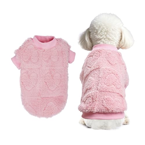 Topbuti Hundepullover mit Herzmotiv, Welpenpullover für kleine Hunde und Katzen, warmer, weicher Flanell, Haustierkleidung, Urlaubskleidung, Katzenmantel für Winter, Weihnachten, Valentinstag (Rosa, von Topbuti