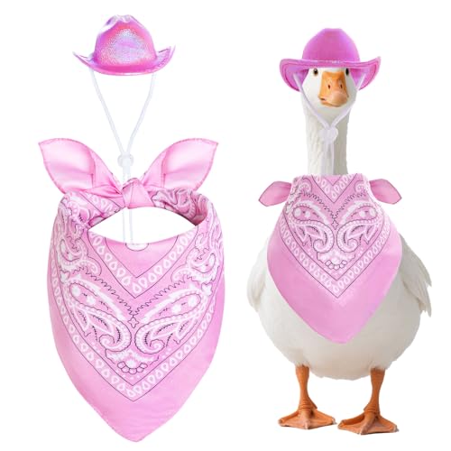 Topbuti Western-Cowboy-Verkleidung für 58,4 cm / 43,2 cm große Rasengans-Statue, Kleidung, Cowboyhut mit Bandana-Schal für Kunststoff-Gans-Kostüm (Rosa) von Topbuti