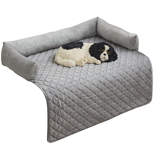 Hundebett Sofa Matte - weicher Samt rutschfest waschbar Haustier Katze Hundebett Sofa-Kissen-Pad mit Kissen für Möbel Protrctor, perfekt für große mittlere kleine Hunde Katzen (75x75cm, Light Grey) von TOPCHANCES