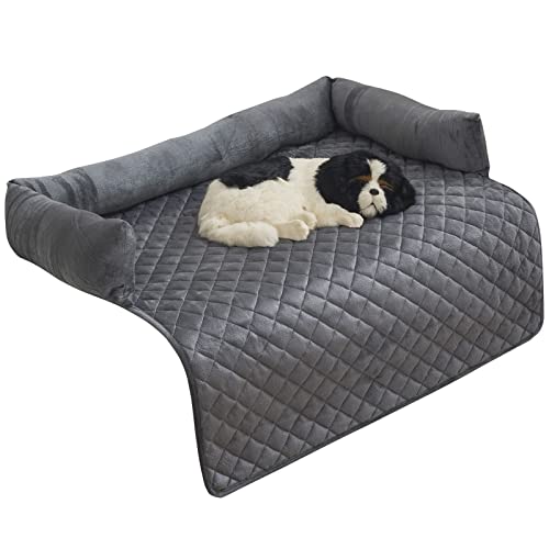 Hundebett Sofa Matte - weicher Samt rutschfest waschbar Haustier Katze Hundebett Sofa-Kissen-Pad mit Kissen für Möbel Protrctor, perfekt für große mittlere kleine Hunde Katzen (90x90cm, Dark Grey) von TOPCHANCES