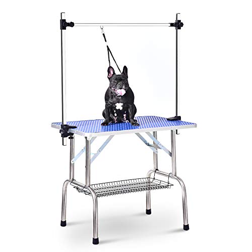 Topchances Fellpflegetisch für Hunde und Haustiere, zusammenklappbar, mit verstellbarem, faltbarem, festem Arm, klappbare Beine, maximale Tragkraft: 150 kg von TOPCHANCES