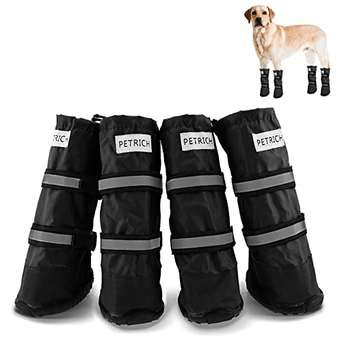 Topchances Hundestiefel, wasserdichte Schuhe für Hunde mit reflektierendem Riemen, robuste rutschfeste Sohle für kleine, mittelgroße und große Hunde, Outdoor, 4 Stück (M, schwarz) von TOPCHANCES