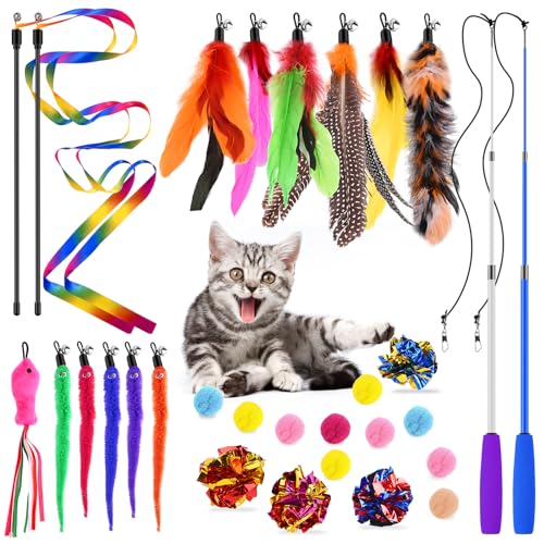 Tophoniex Interaktives Katzenspielzeug Spielzeug mit Federn 33 Stück Spielzeug Katze mit 2 Skalierbar Stangen 14 Katzenangel Ersatzfedern mit Anhänger,2 Zauberstab Regenbogenspielzeug Tophoniex Interaktives Katzenspielzeug Spielzeug mit Federn 33 Stück Spielzeug Katze mit 2 Skalierbar Stangen 14 Katzenangel Ersatzfedern mit Anhänger,2 Zauberstab Regenbogenspielzeug von Tophoniex
