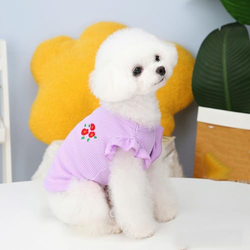 Modisches Hunde Shirt, Atmungsaktives, Weiches Welpen T Shirt mit Waffel Design, Sommer Haustierkleidung, für Kleine Welpen (Purple) von Topiky