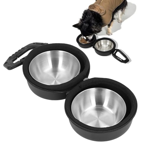 Tragbare Haustiernäpfe mit Tragetasche, Haustier Reisetasche für Hund und Katze, Edelstahl Tierfutter Wassernäpfe mit Eva Aufbewahrungstasche, für Outdoor Reisen und Camping von Topiky