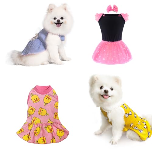 TOPKINS Hundekleider, Partyrock, weiches Kleid, gemütliches Hunde-Outfit, Katzenkleidung, elegantes Hundekleid für kleine, mittelgroße Hunde, XL, Gelb, Rosa, Blau, 4 Stück von Topkins