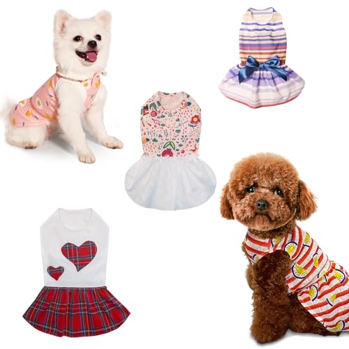 TOPKINS Hundekleider, weiche Hundekleidung, Partykleid, Hundesommerkleid für kleine, mittelgroße Hunde, Haustierrock, Katze, Größe L, Rot + Blau + Rosa, 5 Stück von Topkins
