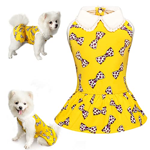 Topkin Hundekleid mit gelber Schleife, bedruckt, weiche Baumwolle, für kleine und mittelgroße Hunde, Größe L von Topkins
