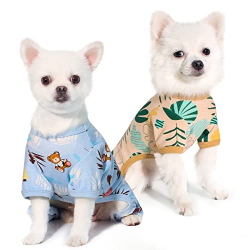 Topkins 2 Stück Hunde-Pyjama, Baumwolle, Welpen-Overall, atmungsaktiv, 4 Beine, Pyjama-Shirts für Welpen und Katze, weiche Welpen-Jammies für kleine, mittelgroße Hunde, Jungen und Mädchen, S von Topkins