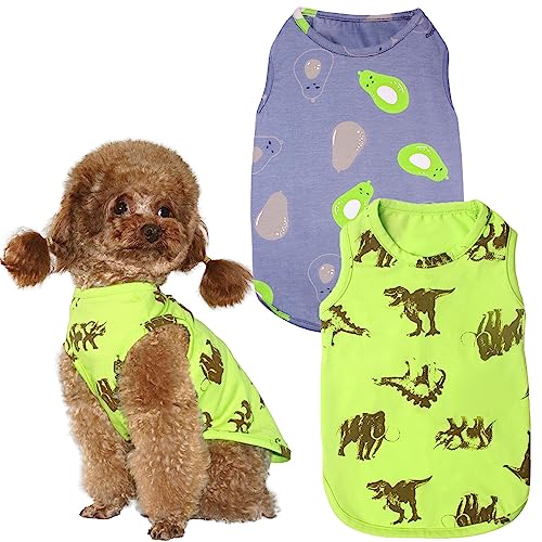 Topkins 2er-Pack Baumwoll-Hundehemd, schnell trocknende Sommer-Hundekleidung für kleine Hunde, Junge Mädchen, leichte kühlende Weste, Welpen-Tanktop, Haustier-Katzen-Outfit, Grün, Lila, Größe M von Topkins