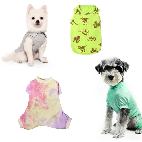 Topkins 4-teiliger Hunde-Pyjama für kleine Hunde, Welpen-Outfits, atmungsaktiver Haustier-Overall, weicher Hunde-Pyjama für kleine Hunde, Hunde-Pyjama, Katzenkleidung, modischer Hunde-Pyjama für von Topkins