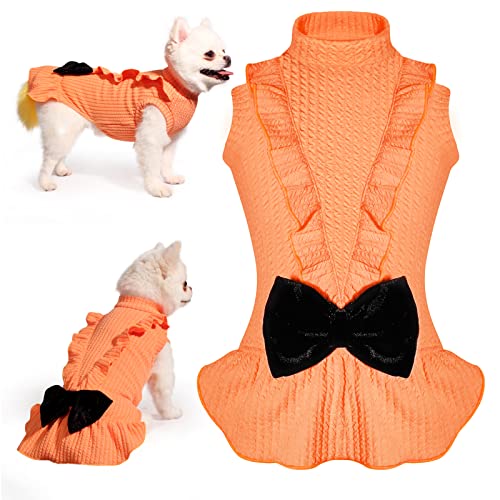 Topkins Hund Geburtstag Kleider, Hund Prinzessin Kleid, Rollkragen Welpenrock mit Samtschleife für Kleine Mittlere Hunde Mädchen (Orange, L) von Topkins