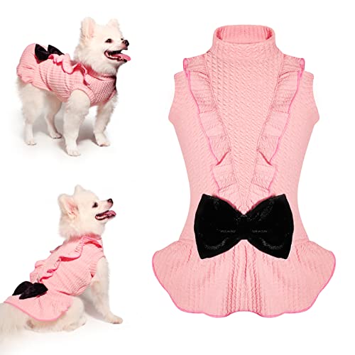 Topkins Hund Geburtstag Kleider, Hund Prinzessin Kleid Rollkragen Welpenrock mit Samtschleife für kleine mittelgroße Hunde Mädchen (Rosa, L) von Topkins