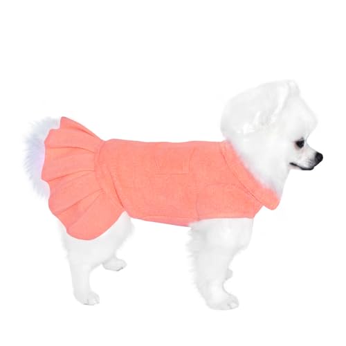 Topkins Hund Pulloverkleid, Stylisches Haustier Hundekleid für Hunde Mädchen, Warmer Hundepullover Kleid für Kleine Mittlere Hunde, XS~XL, Hundepolo Strickkleid für Herbst Winter (Orange, M) von Topkins