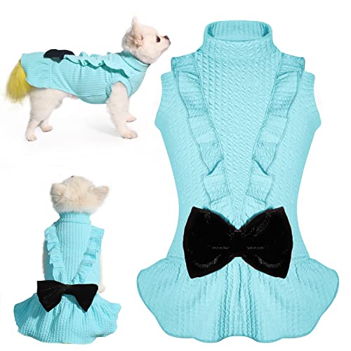 Topkins Hunde-Geburtstagskleider, Hunde-Prinzessinnenkleid, Rollkragen-Welpenrock mit Samtschleife für kleine, mittelgroße Hunde Mädchen (Blau, S) von Topkins