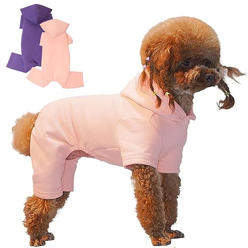 Topkins Hunde-Kapuzenpullover, Fleece-Hunde-Sweatshirt mit Mütze, weich, warm, für kaltes Wetter, Kapuzenmantel für kleine und mittelgroße Hunde (lila + rosa, 2er-Pack, M) von Topkins