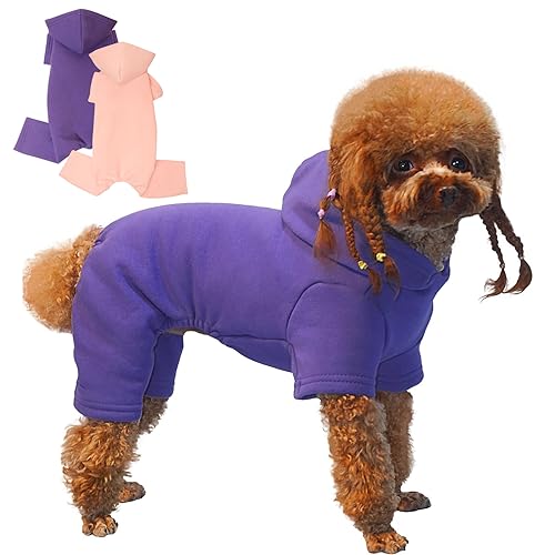 Topkins Hunde-Kapuzenpullover, Fleece-Hunde-Sweatshirt mit Mütze, weich, warm, für kaltes Wetter, Kapuzenmantel für kleine und mittelgroße Hunde (lila + rosa, 2er-Pack, S) von Topkins