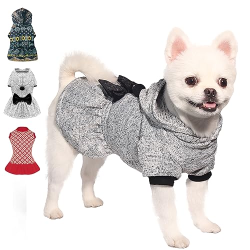 Topkins Hunde-Pulloverkleid, 3-teiliges Hundekleid mit Loch für die Leine, weiches, warmes Hunde-Winterkleid für kleine und mittelgroße Hunde, Marineblau, Grau, Rot, 3 Stück, Größe L von Topkins