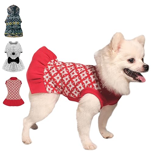 Topkins Hunde-Pulloverkleid, 3-teiliges Hundekleid mit Loch für die Leine, weiches, warmes Hunde-Winterkleid für kleine und mittelgroße Hunde, Marineblau, Grau, Rot, 3 Stück, Größe S von Topkins