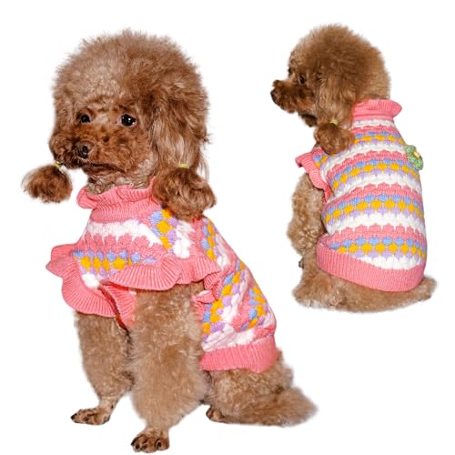 Topkins Hunde-Pulloverkleid, gemütlicher Welpenpullover für kleine und mittelgroße Hunde, warmes Haustier-Outfit mit kleinen flugunfähigen Ärmeln, Geburtstags-Hundekothes, bequemer, gestrickter, von Topkins