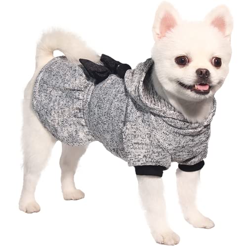 Topkins Hundebekleidung Strickpullover für Hunde und Mädchen, Haustier-Kapuzenpullover mit Schleife, Thermo-Pullover für kalte Fälle Hundebekleidung Party Grau von Topkins