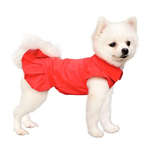 Topkins Hundekleid, Hund Polo Kleider für Kleine Mittlere Hunde Mädchen, Hund Sommerkleid, Hund Hochzeitskleid, Hund Geburtstagskleid mit Plissee Saum für Frühling Sommer Herbst (Rot, S) von Topkins