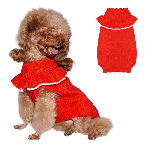 Topkins Hundekleid, Hundepartykleid für kleine Hunde, Haustier-Weihnachtspullover für kleine, mittelgroße und große Hunde, warmes Hunde-Urlaubspulloverkleid, Kirschmuster, Hunde-Rollkragenpullover, von Topkins