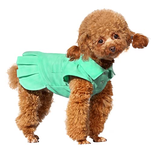 Topkins Hundekleid, Niedliches Welpenkleid für kleine mittelgroße Hunde Mädchen, Hunde-Polo-Shirts Kleid mit plissiertem Saum, Herbst (Mintgrün, L) von Topkins