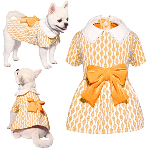 Topkins Hundekleid, Weihnachtsrock für kleine Hunde, Haustierkleidung, Urlaub mit Schleife, elegantes Haustierkleidungs-Outfit für kleine, mittelgroße Hunde, Mädchen (Gelb, XS) von Topkins