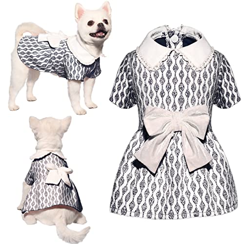 Topkins Hundekleid, weiches Hundekleid, Haustierkostüm für Hunde, Mädchen, Urlaubskleid mit Schleife, Mädchen-Welpen-Outfit für kleine, mittelgroße Hunde, Mädchen (Schwarz, M) von Topkins