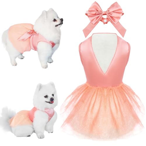 Topkins Hundekleider, Hunde-Hochzeitskleid, Hunde-Geburtstagskleid, Hundepartykleider mit Schleife, für kleine mittelgroße Hunde, Frühling Sommer (Rosa) von Topkins