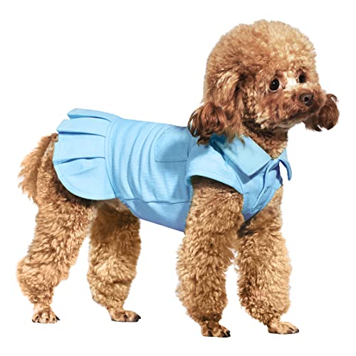 Topkins Hundekleider, Welpen Polo Kleider für Kleine Hunde Mädchen, Hund Sommerkleid Kostüm mit Plissee Saum Geeignet für Frühling Sommer Herbst (Blau) von Topkins