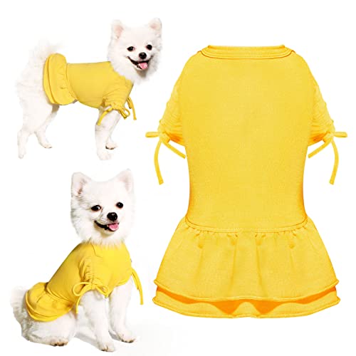 Topkins Hundekleider, süßes Hunde-Geburtstagskleid für Hunde, Herbstkleid, Hunde-Partykleid mit Rüschen, weich, atmungsaktiv, Hunde-Urlaubskleider für kleine, mittelgroße Hunde, Mädchen (gelb, L) von Topkins
